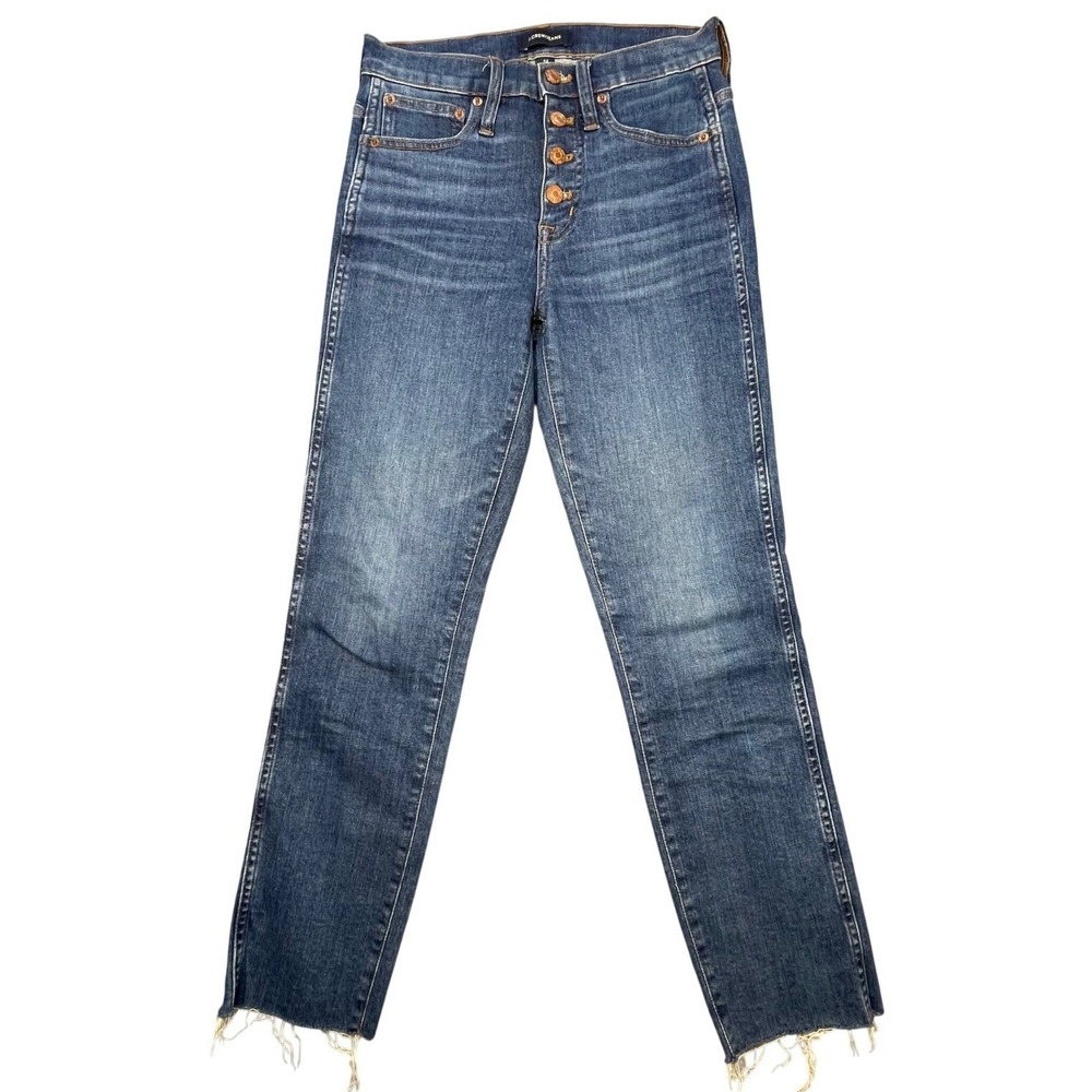 J.Crew Blue Vintage Straight Button Fly Raw Hem Jeans Women 24